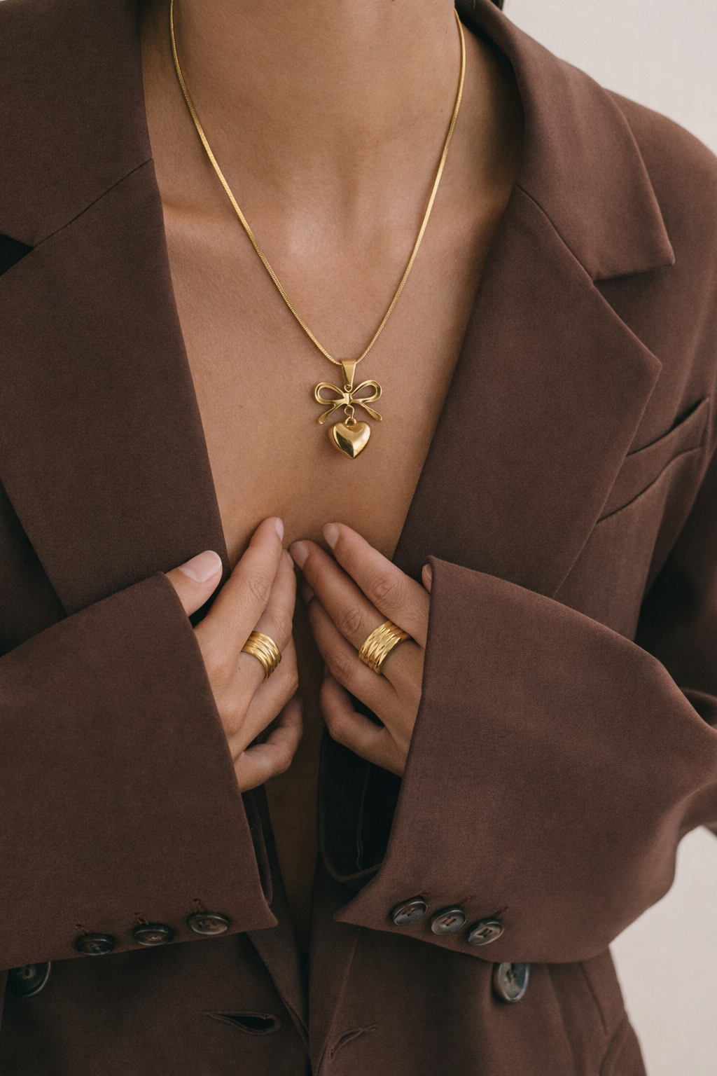 Elegant Bow Heart 18K Gold Plated Necklace