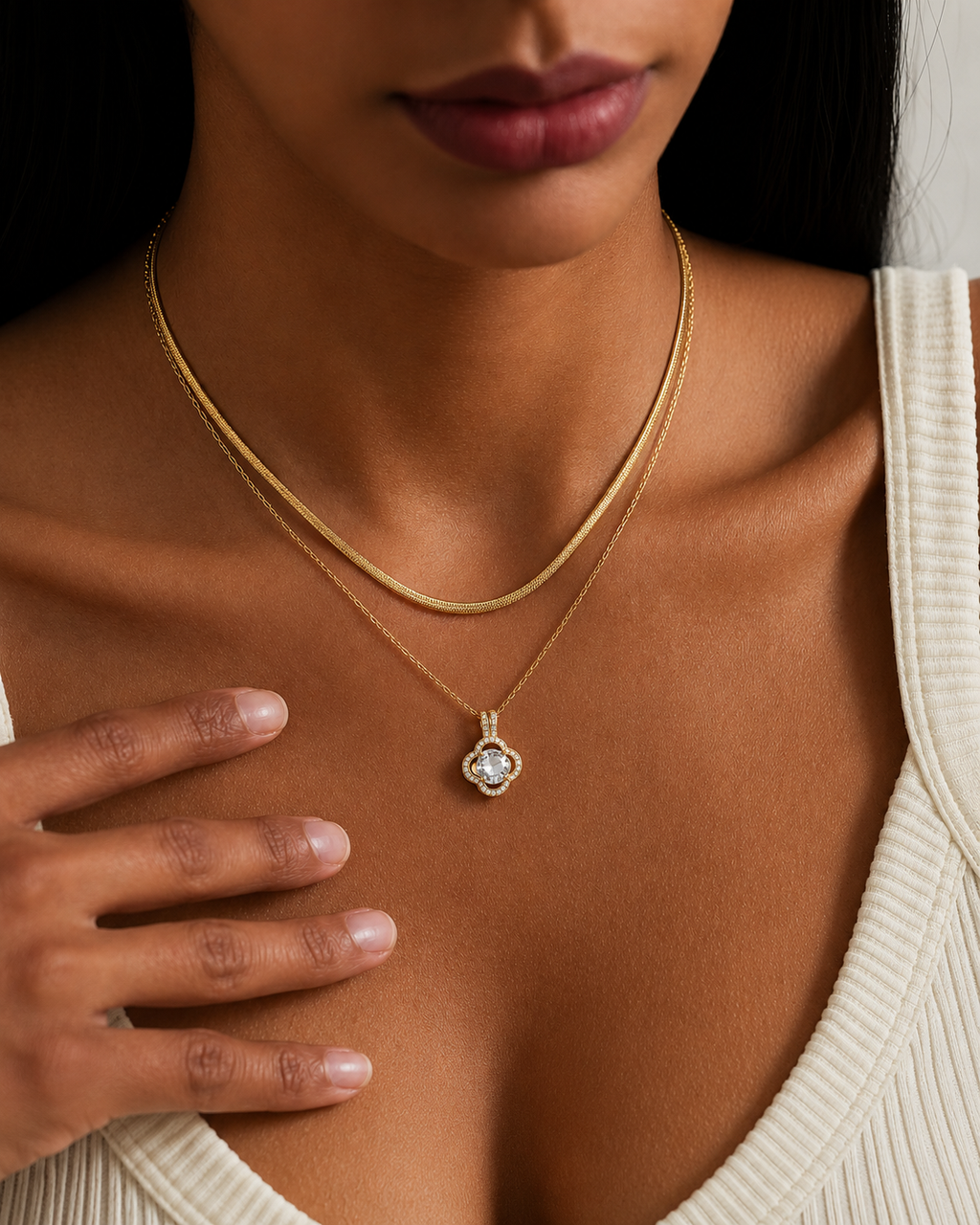 Crystal Clover Layered Necklace