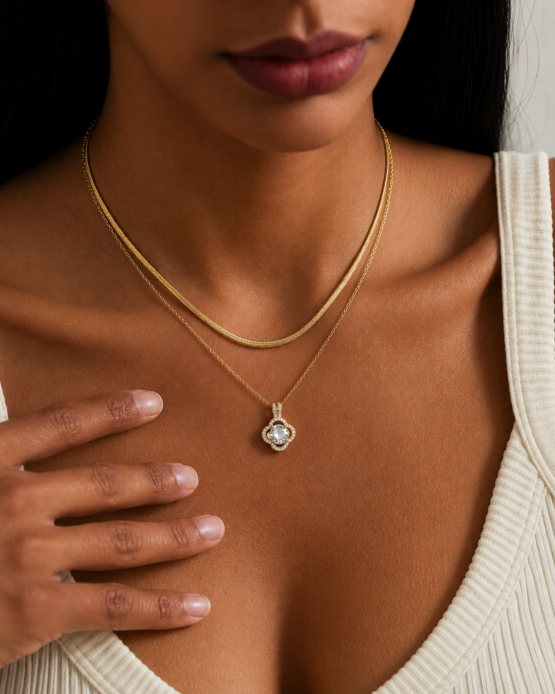 Crystal Clover Layered Necklace