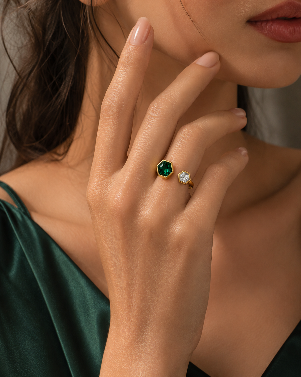 Verde Hexa Open Ring
