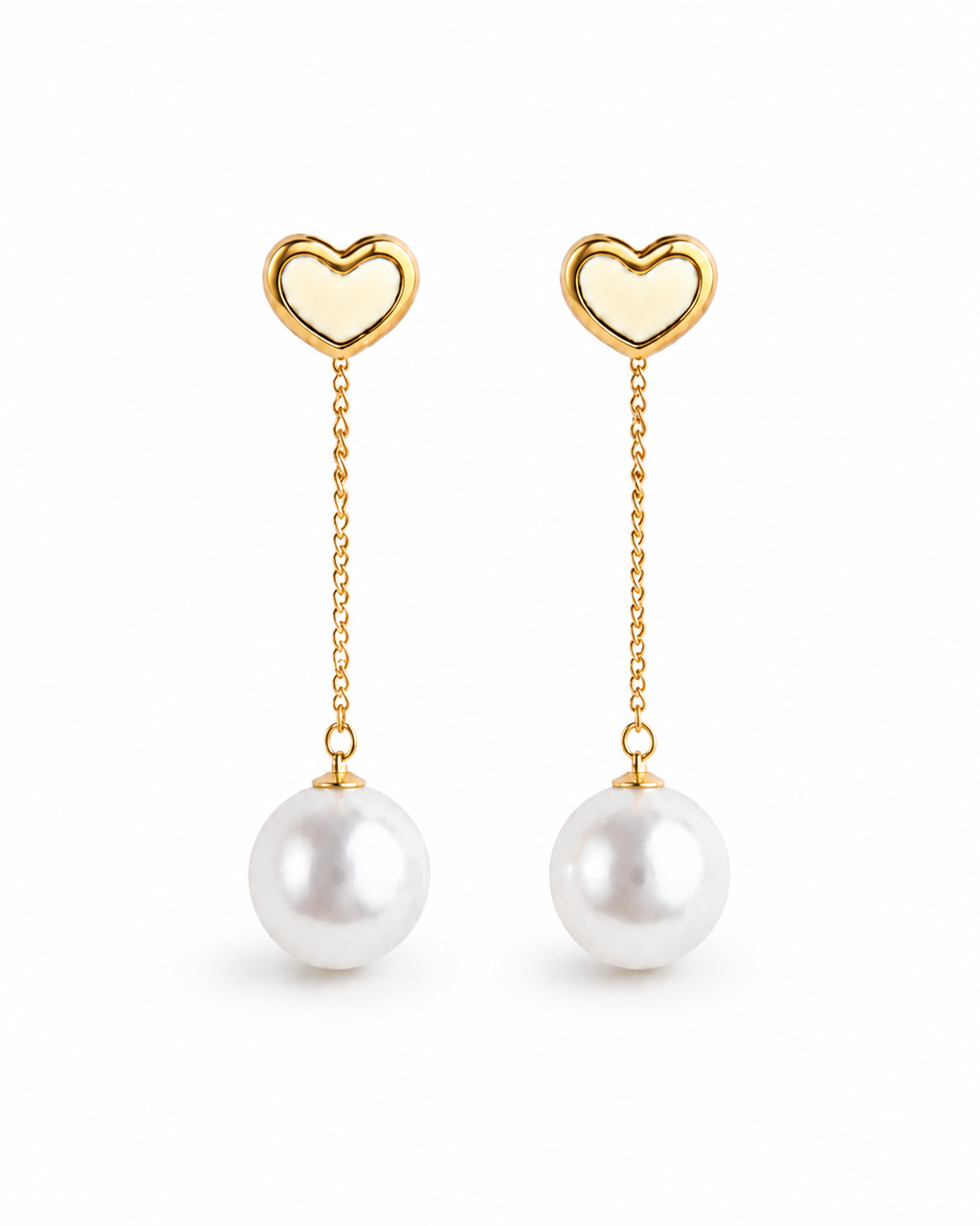 Heart Pearl Chain Drop Earrings