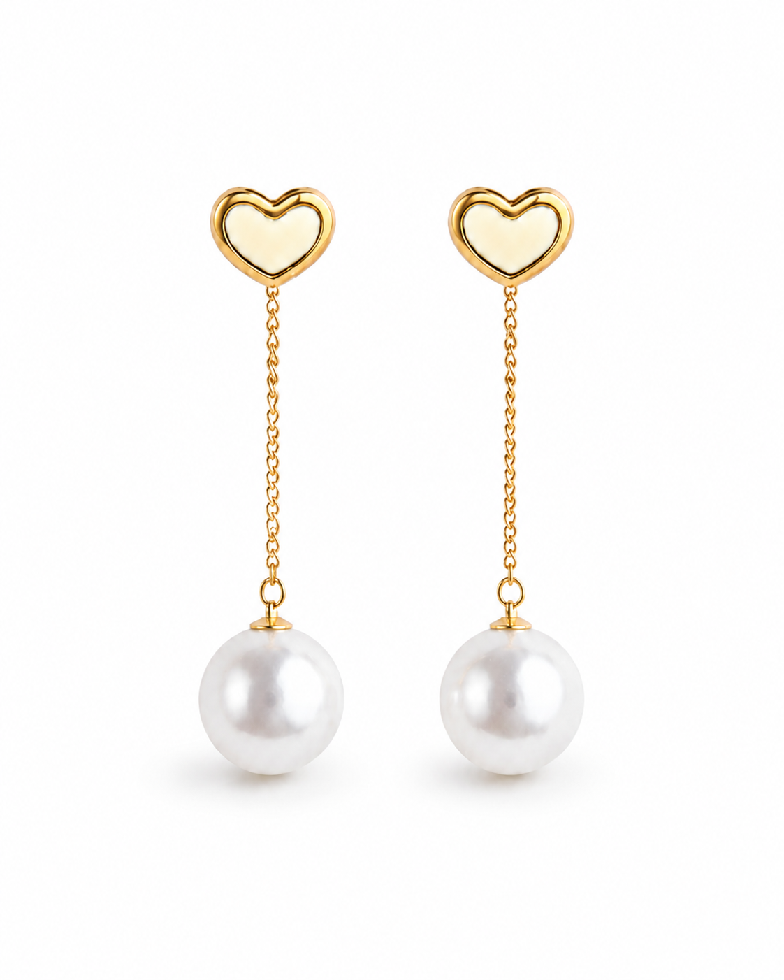 Heart Pearl Chain Drop Earrings