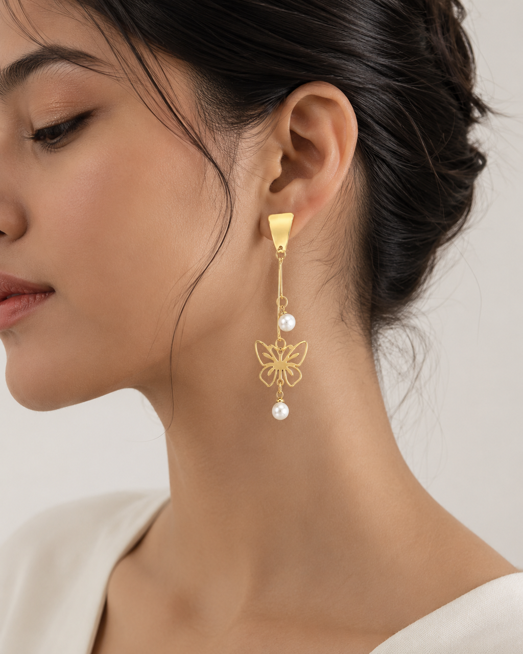 Butterfly Pearl Drop Earrings