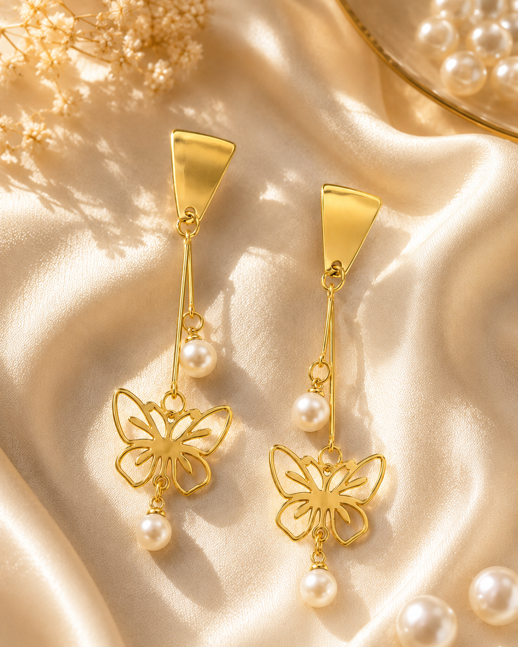 Butterfly Pearl Drop Earrings