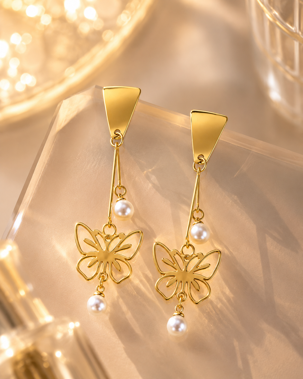 Butterfly Pearl Drop Earrings