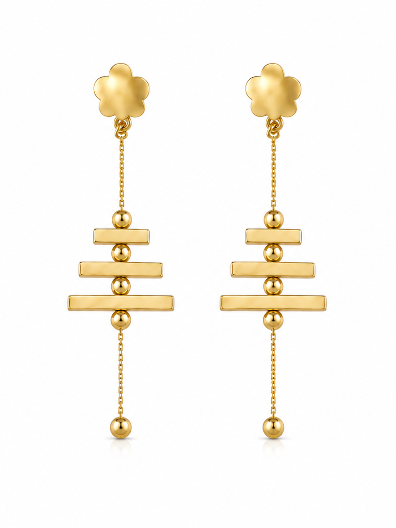 Floral Bar Chain Drop Earrings