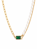 Emerald Pearl Dual Chain Statement Necklace