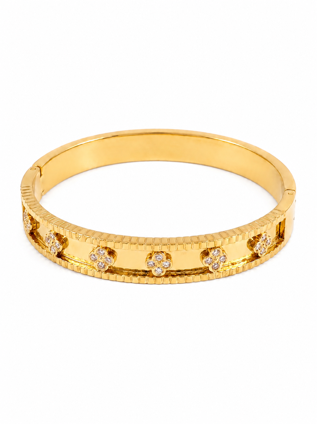 Textured Floral Diamond Gold Bangle