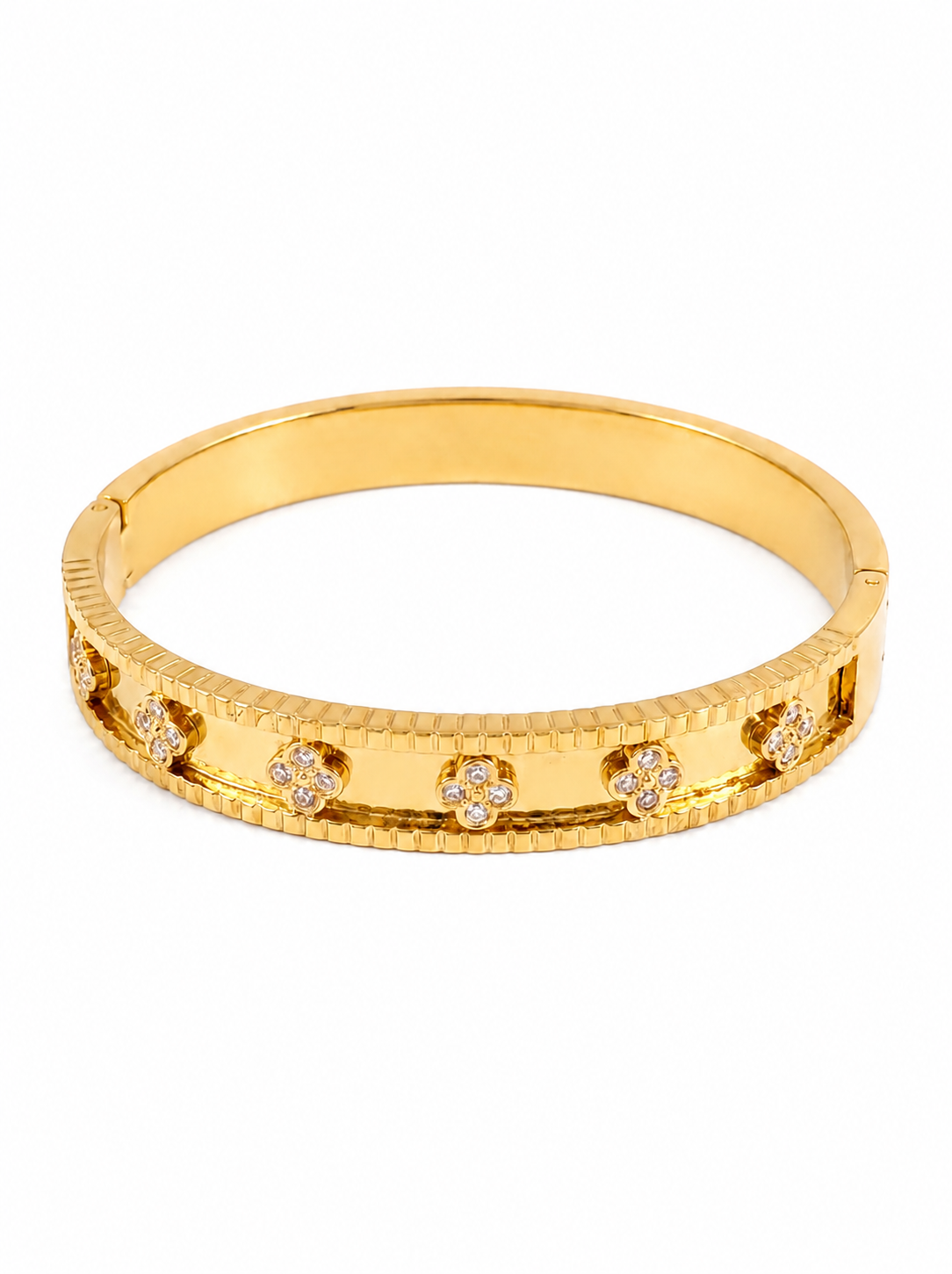 Textured Floral Diamond Gold Bangle