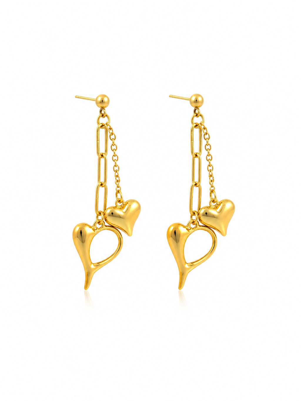 Dual Heart Chain Drop Earrings