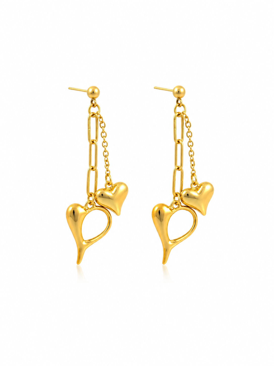Dual Heart Chain Drop Earrings