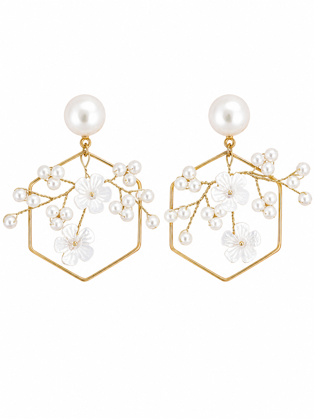Pearl Bloom Geometric Earrings