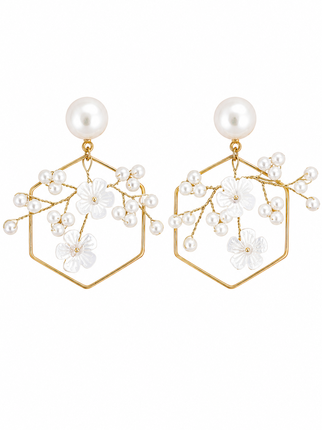 Pearl Bloom Geometric Earrings