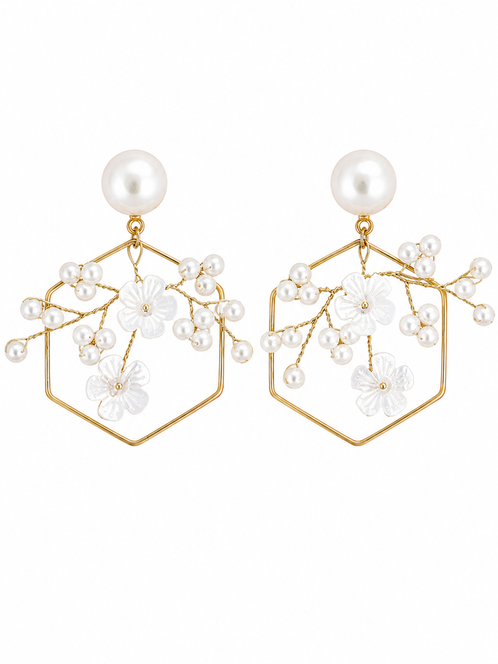 Pearl Bloom Geometric Earrings