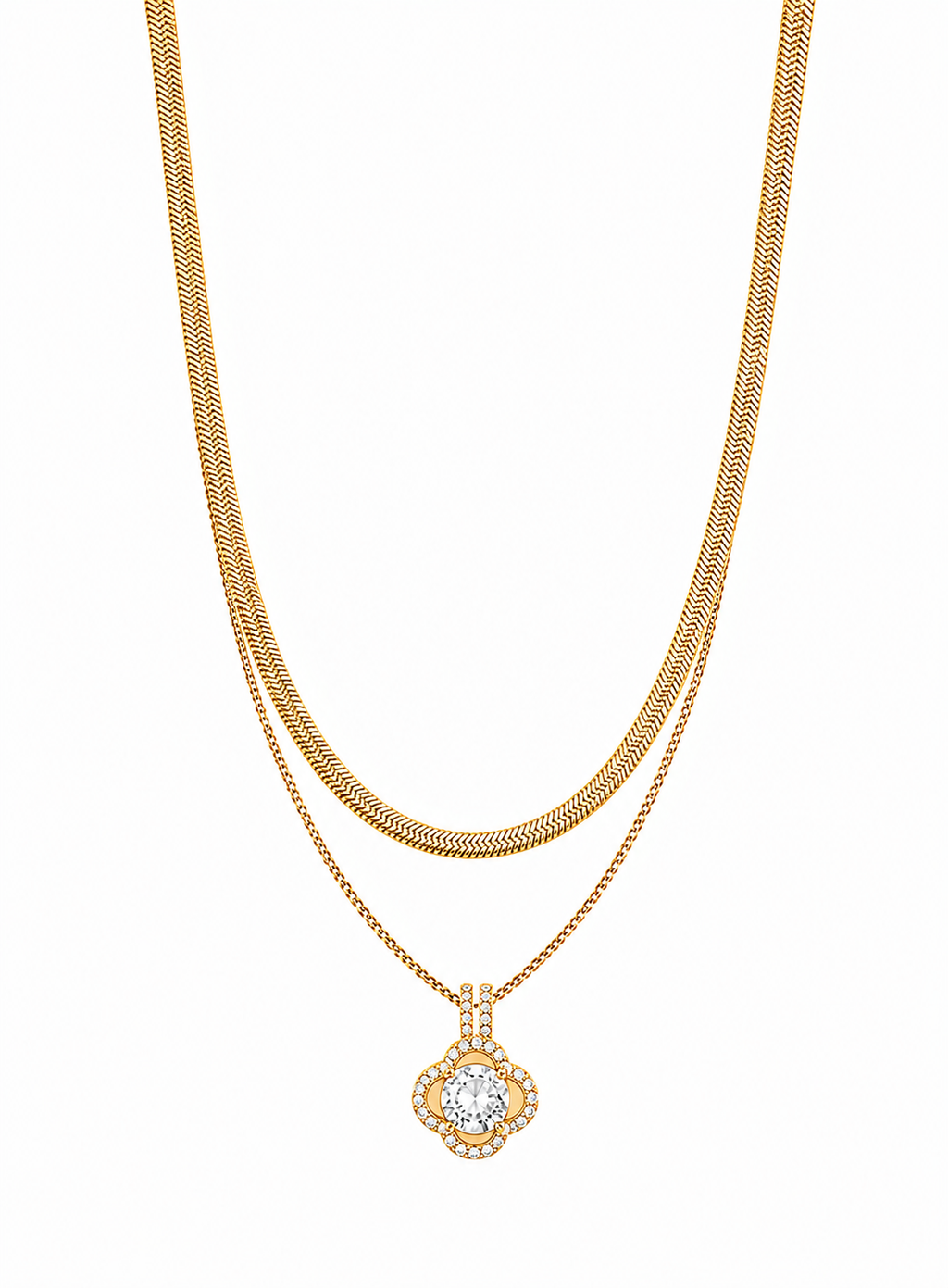 Crystal Clover Layered Necklace