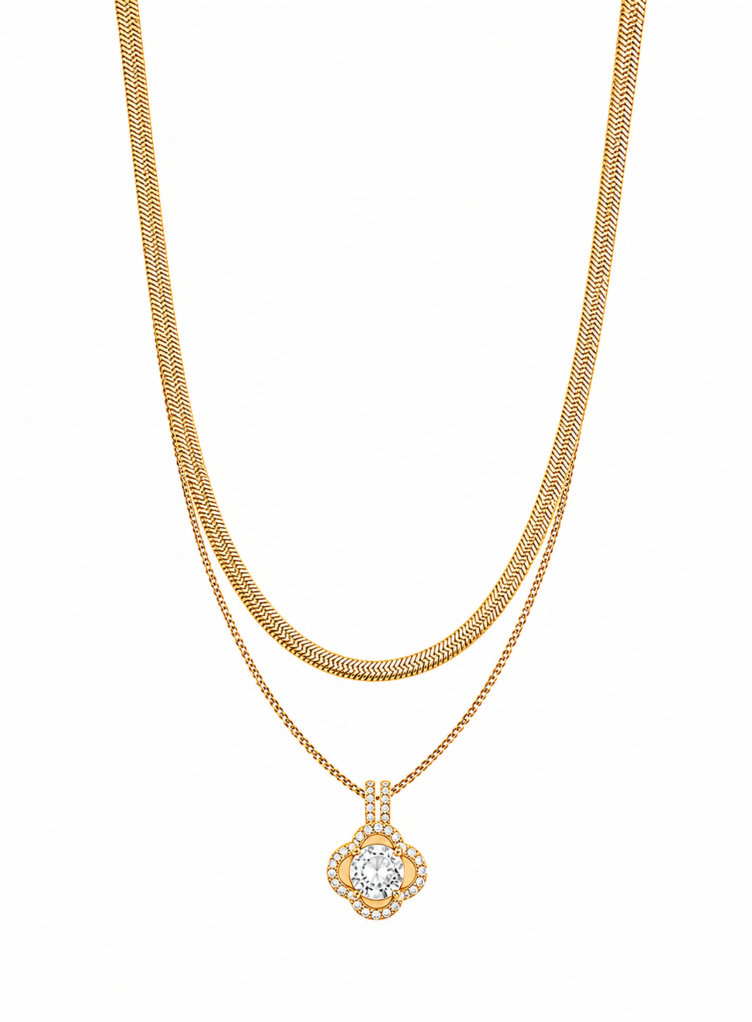 Crystal Clover Layered Necklace