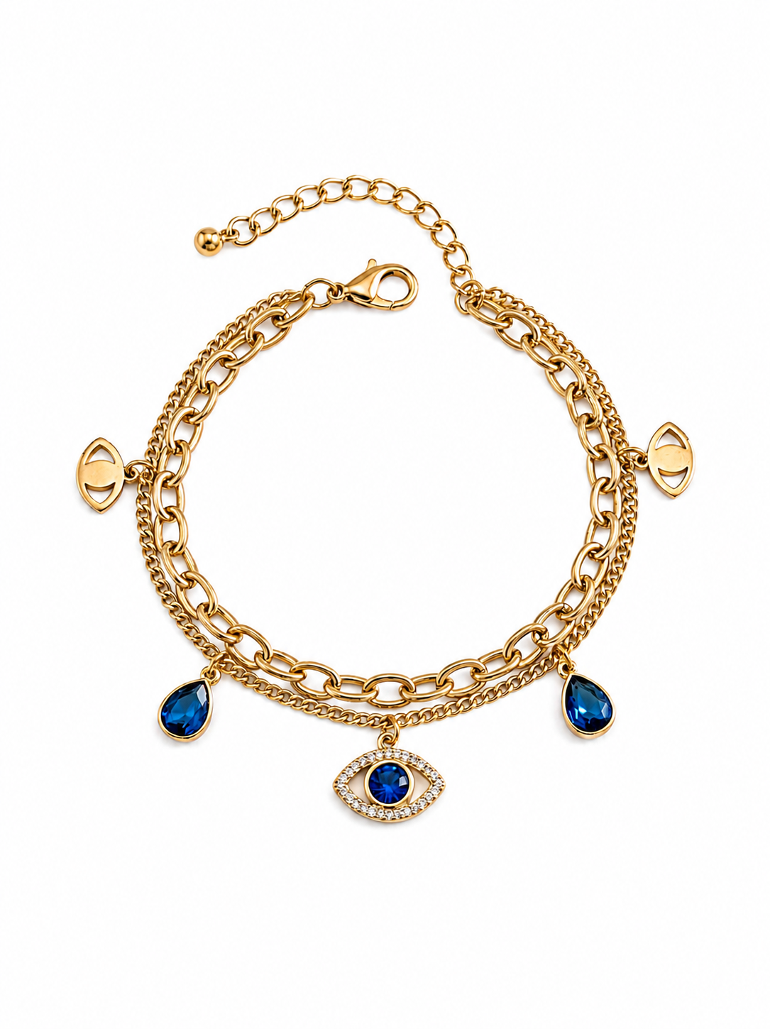 Layered Evil Eye Sapphire Charm Bracelet