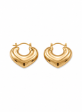 Sculpted Heart Hoop Gold Earrings