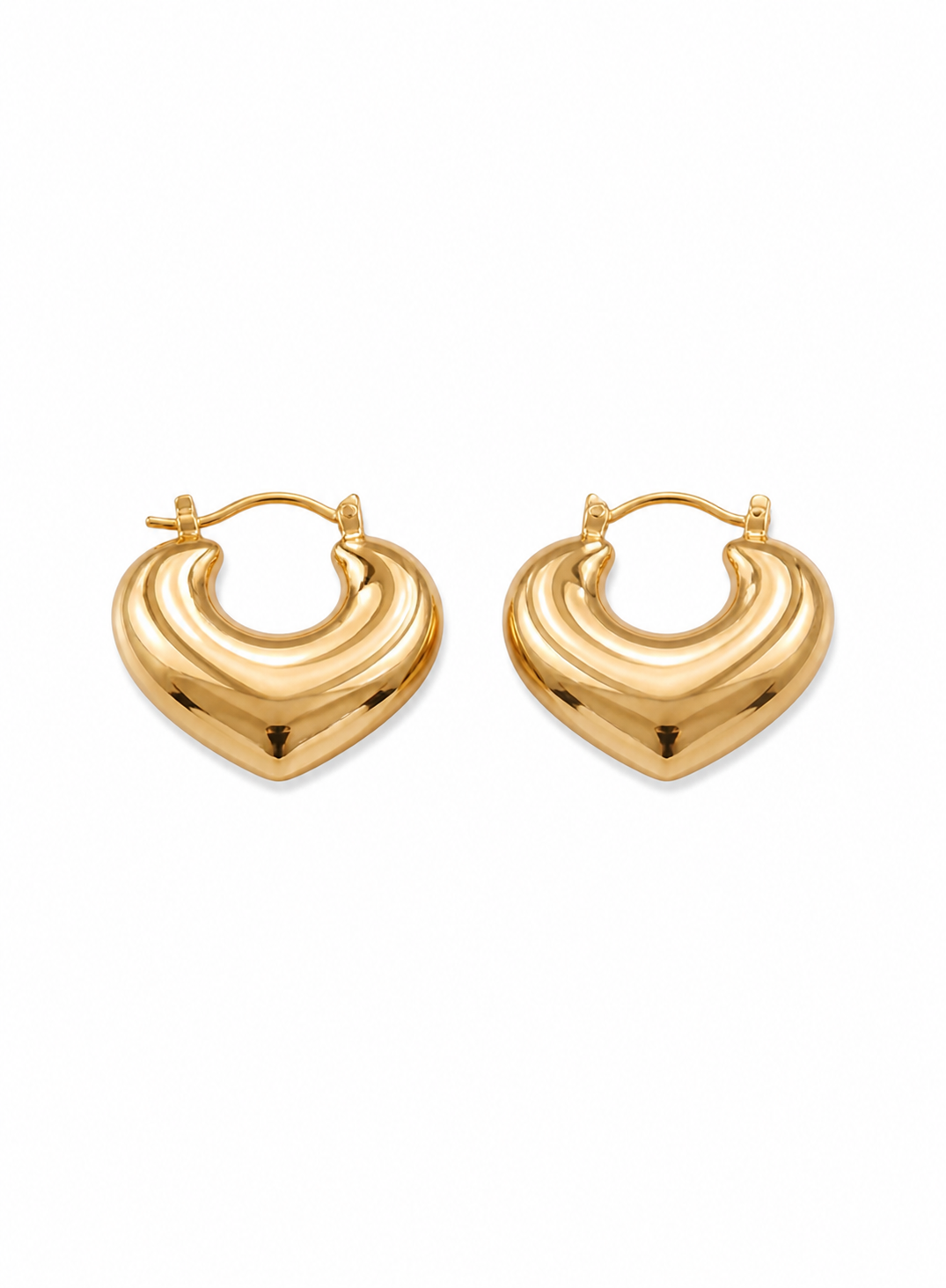 Sculpted Heart Hoop Gold Earrings