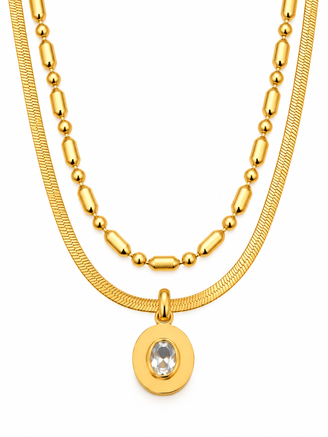 Double Chain Gold  Herringbone Necklace