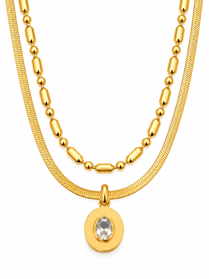 Double Chain Gold  Herringbone Necklace