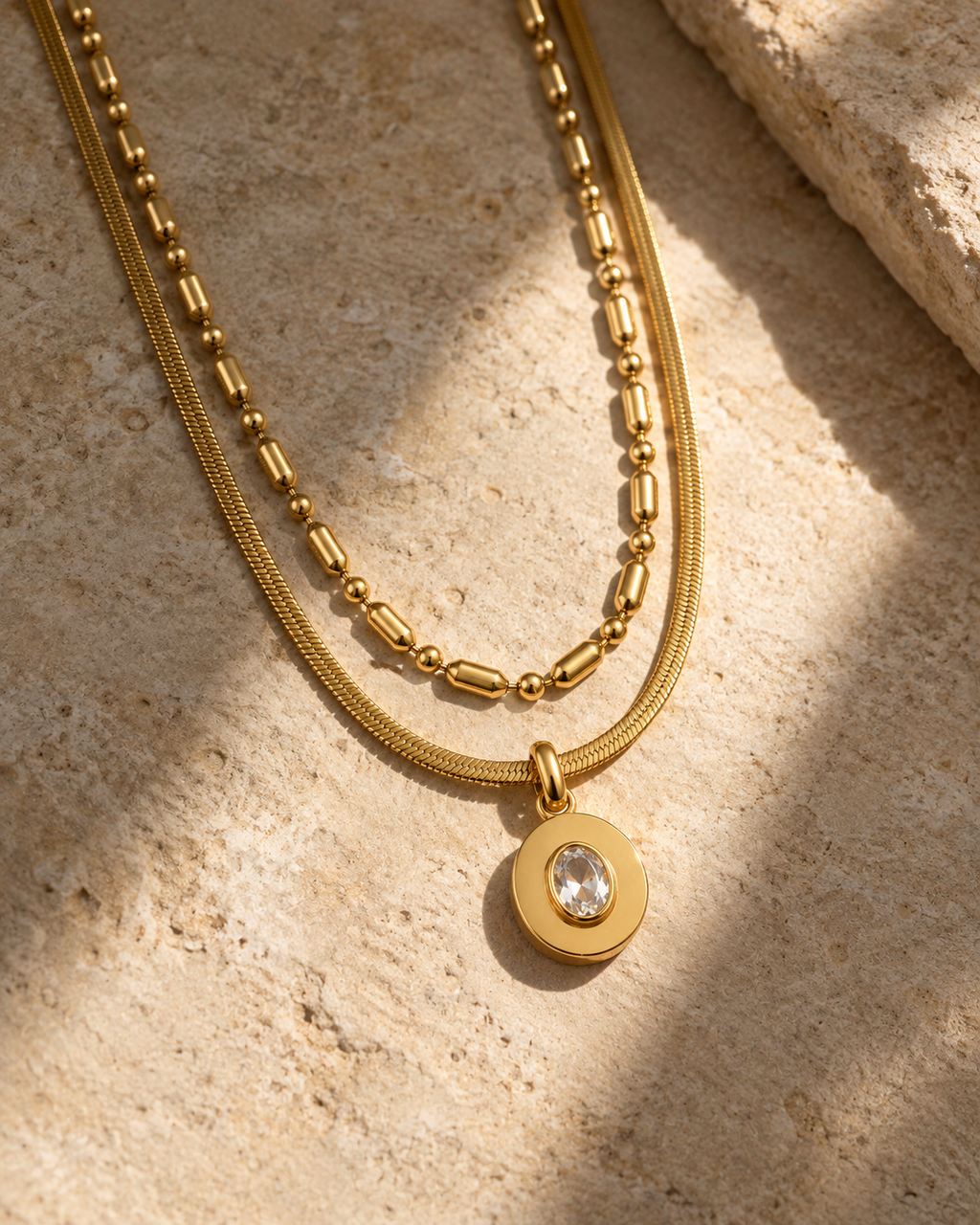Double Chain Gold  Herringbone Necklace