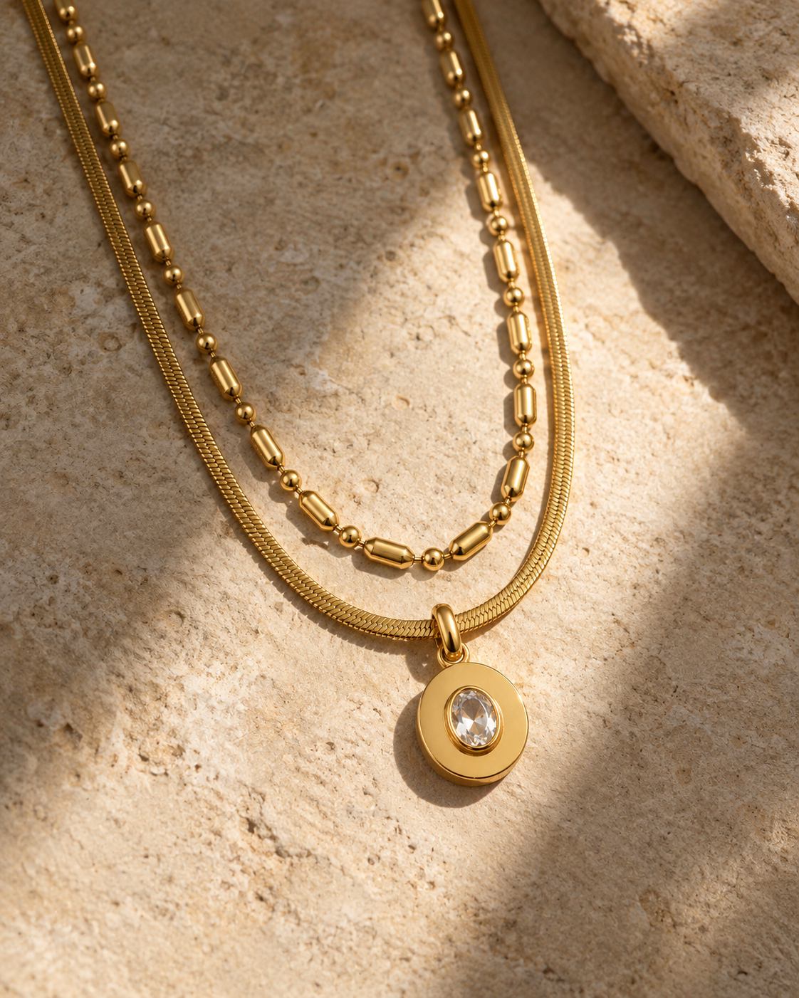 Double Chain Gold  Herringbone Necklace