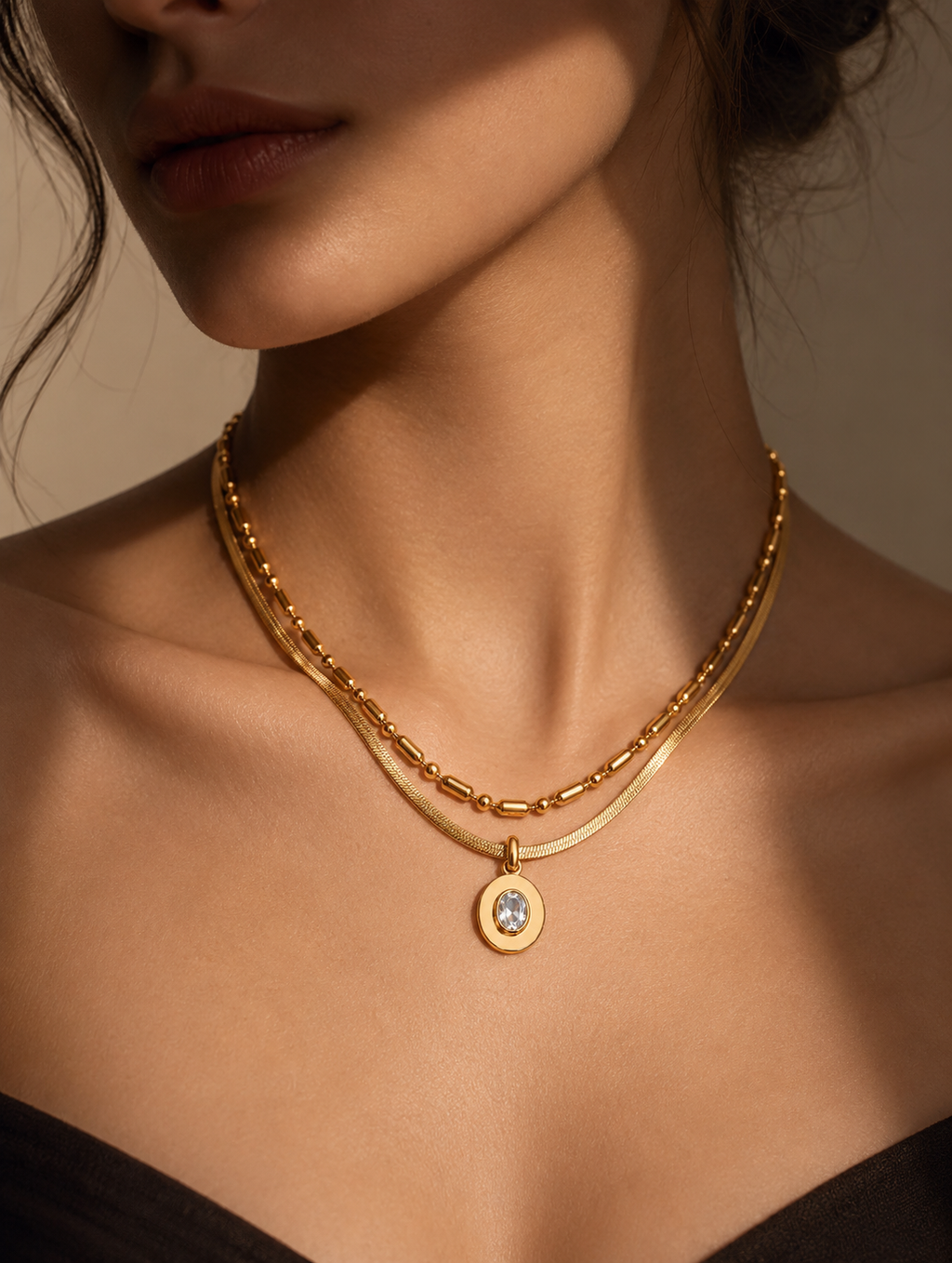 Double Chain Gold  Herringbone Necklace