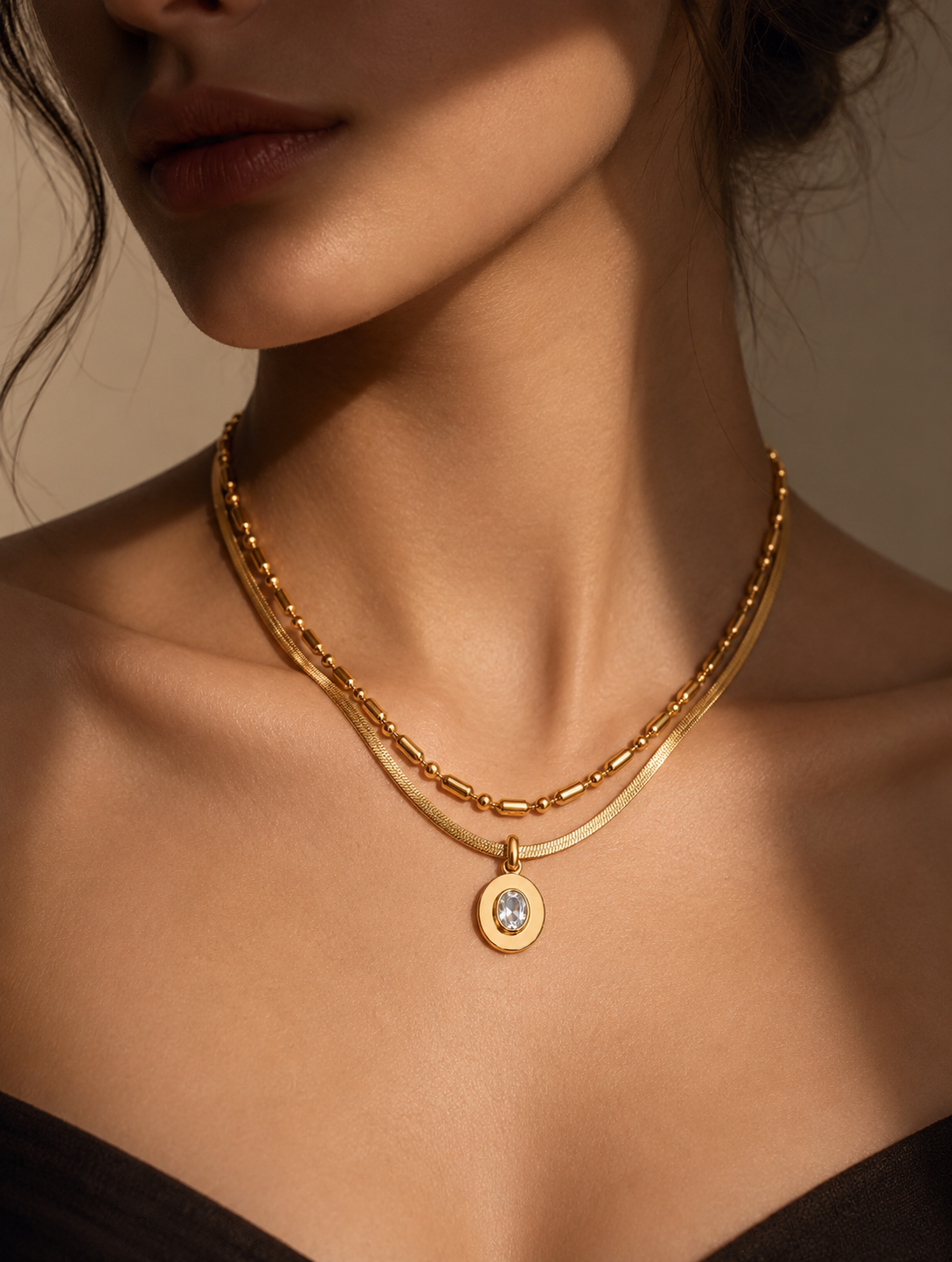 Double Chain Gold  Herringbone Necklace