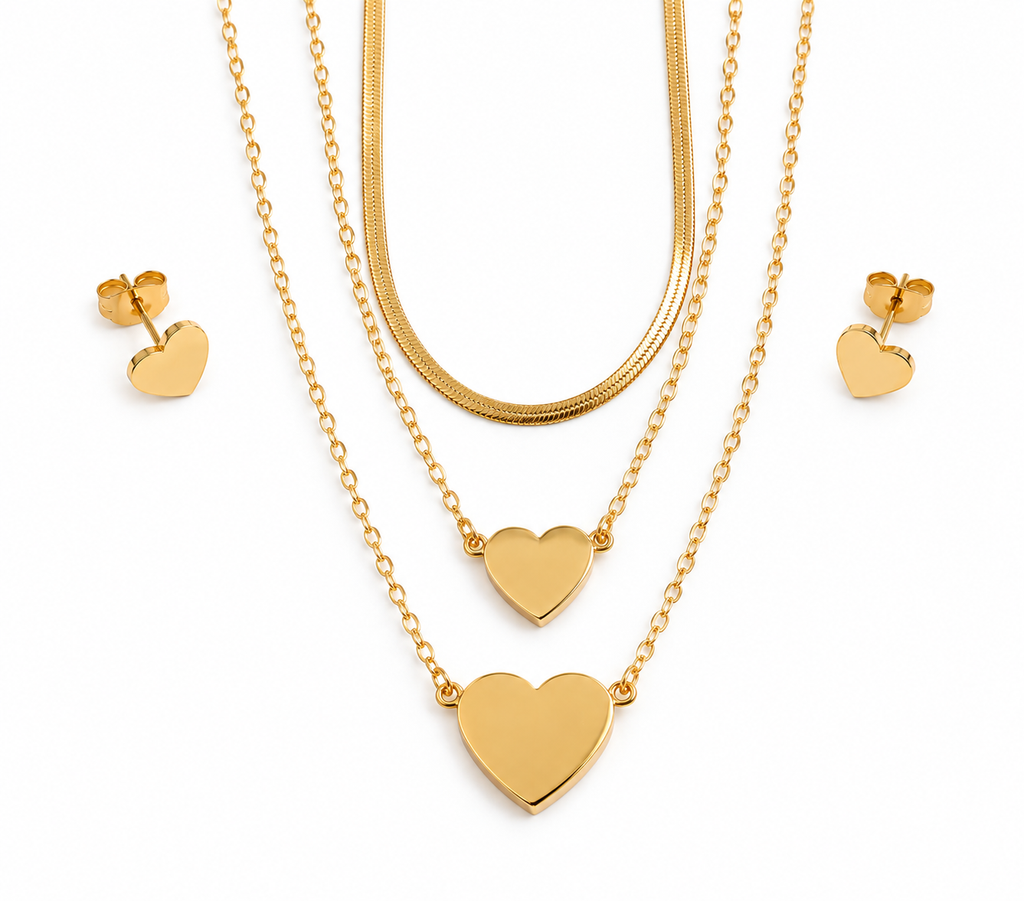 Layered Heart Necklace & Earring Set