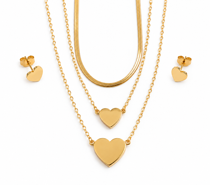 Layered Heart Necklace & Earring Set