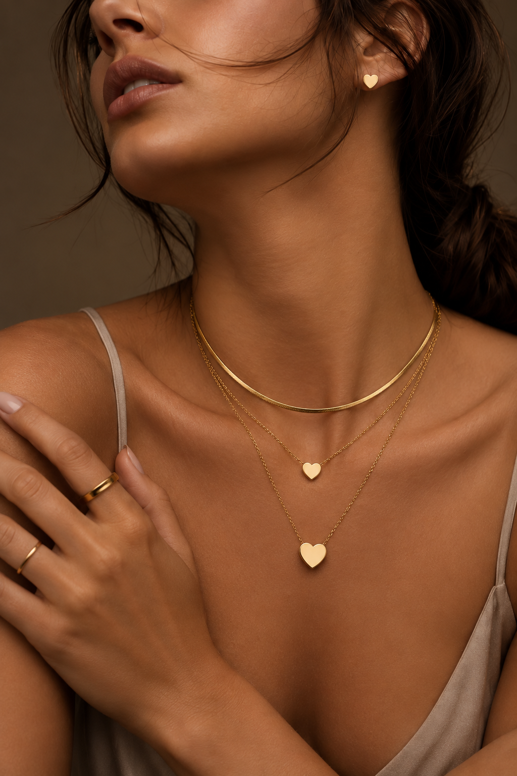 Layered Heart Necklace & Earring Set
