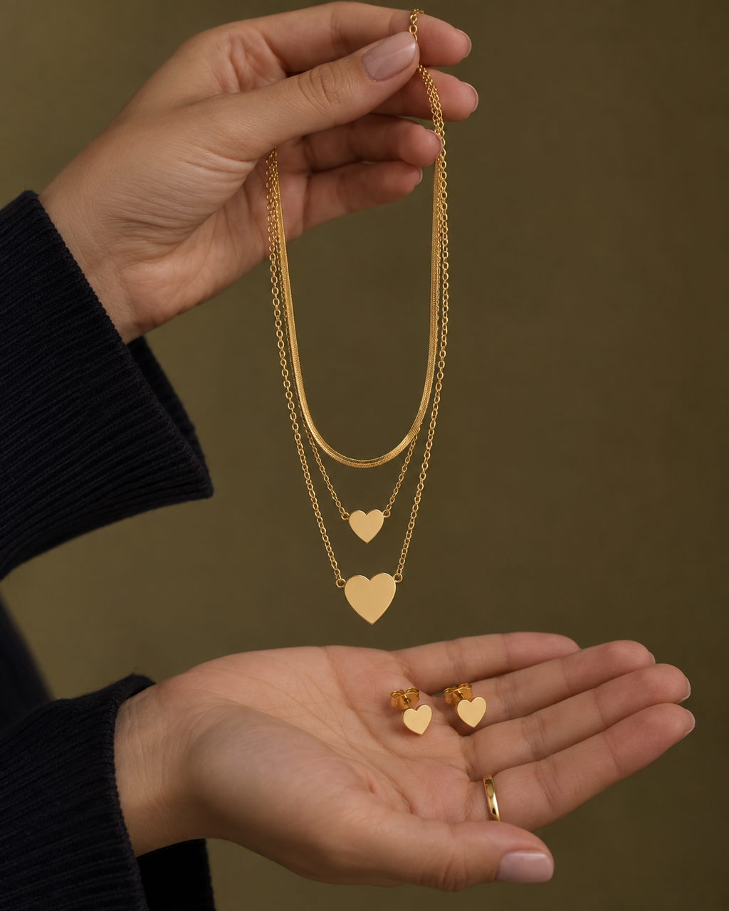 Layered Heart Necklace & Earring Set