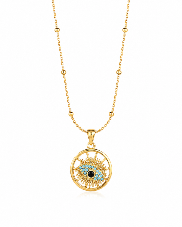 Radiant Turquoise Evil Eye Spin Necklace
