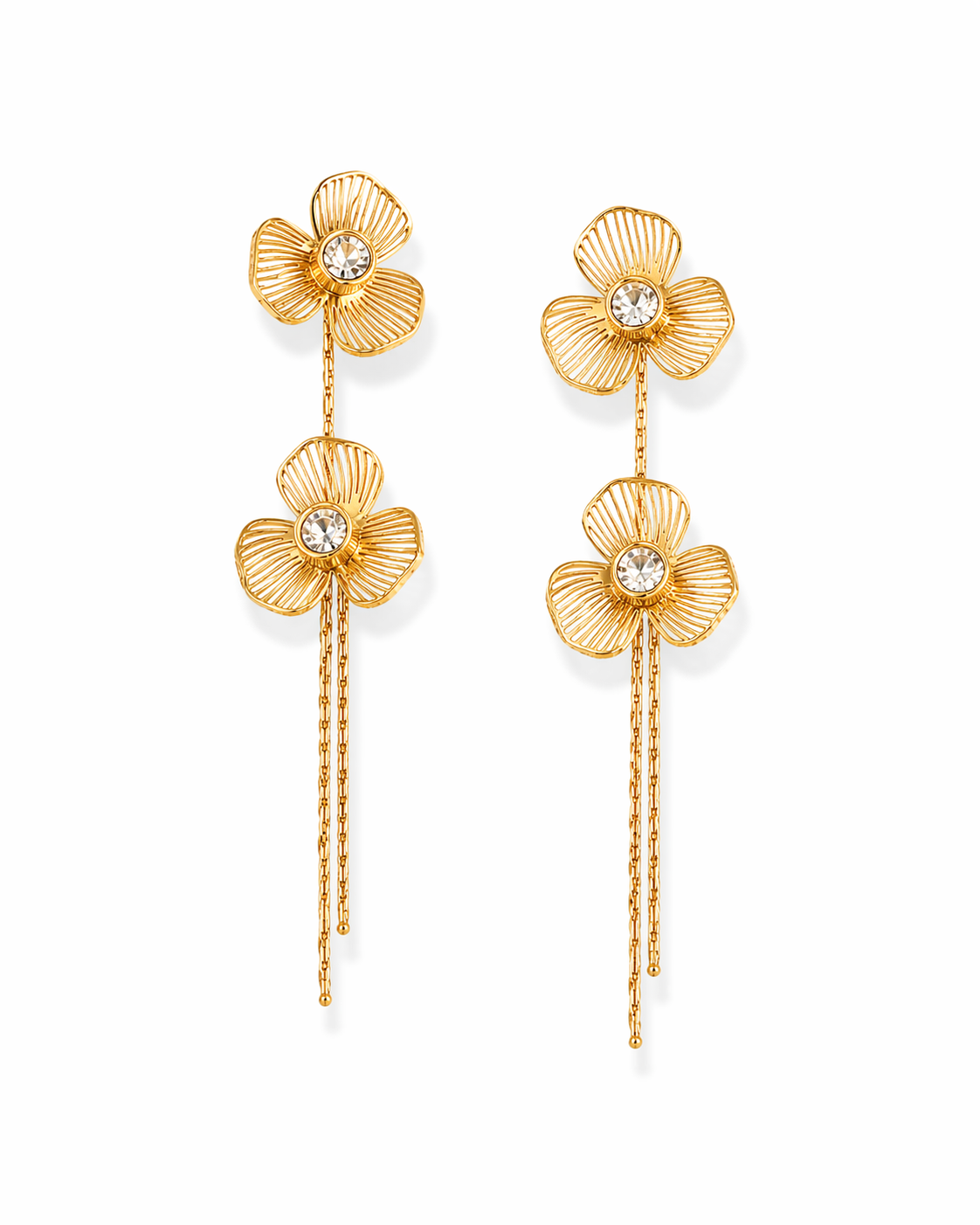 Classic Floral Dangler Chain Gold Earrings