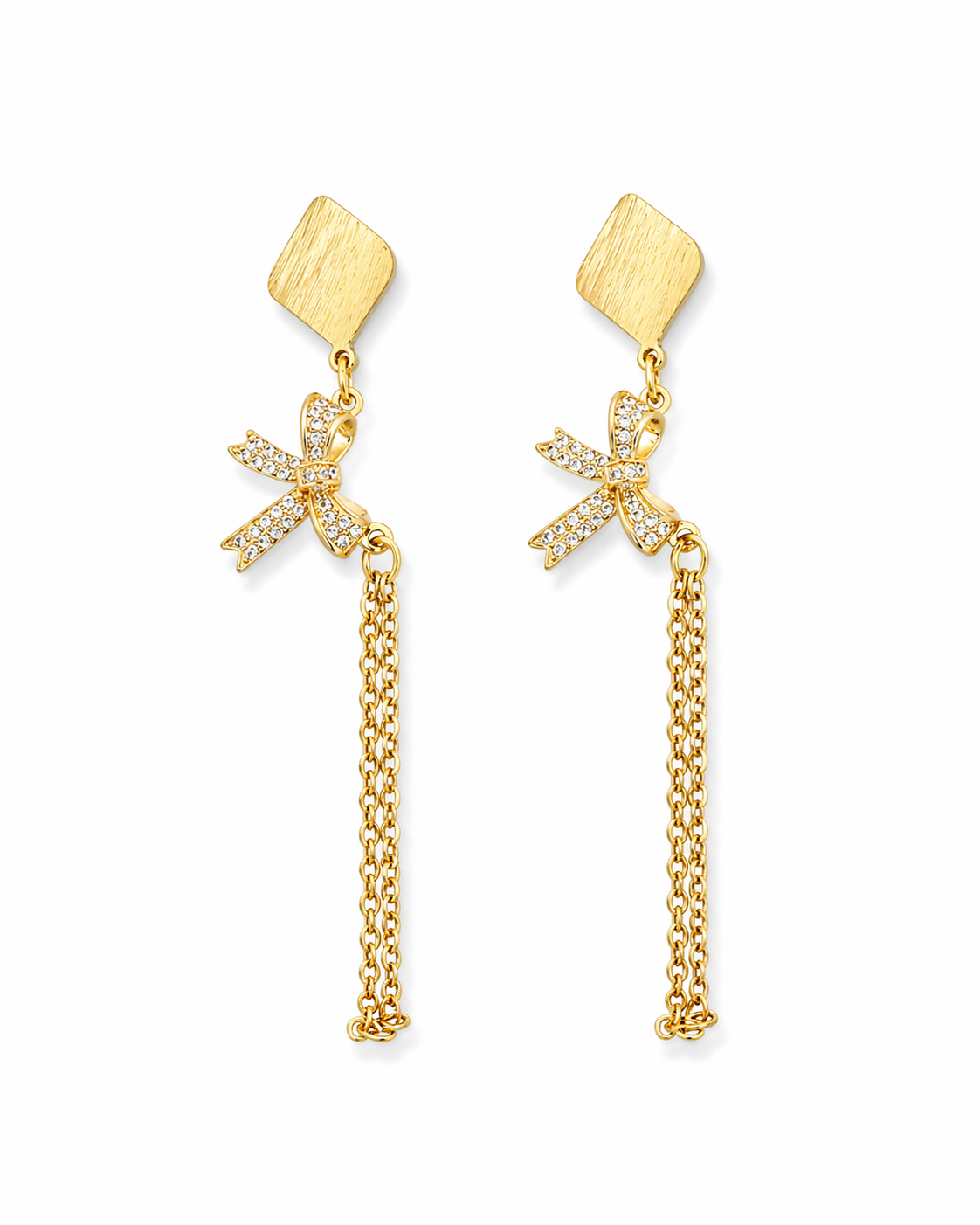 Modern Crystal Bow Chain Dangler Earrings