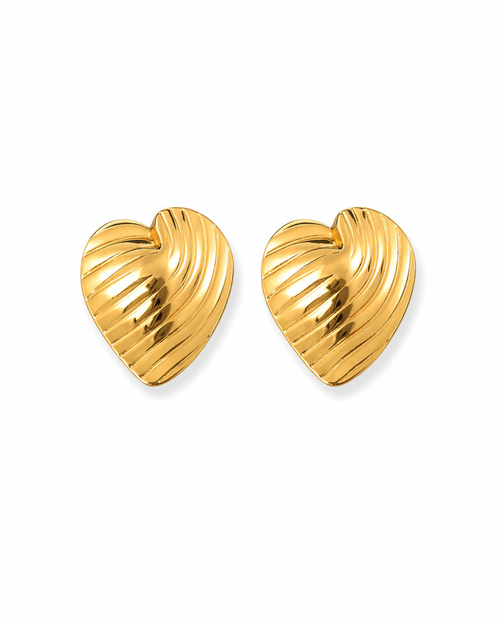 Textured Heart Gold Stud Earrings