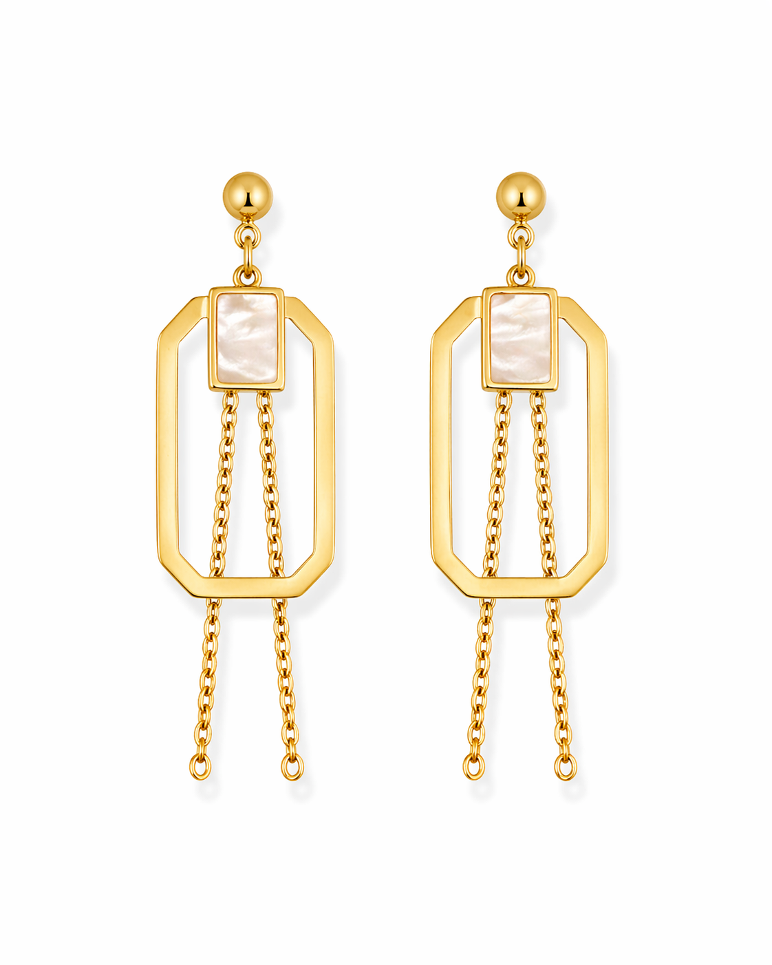 Elegant Geometric Pearl Chain Dangler Earrings