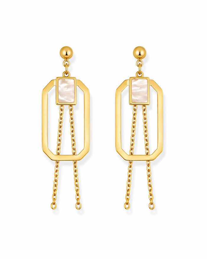Elegant Geometric Pearl Chain Dangler Earrings