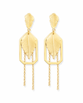Geometric Leaf Chain Dangler Gold Earrings