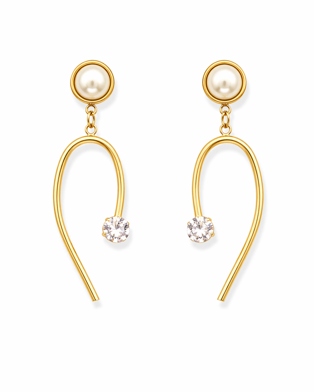 Pearl Curve Dangler Gold Earrings