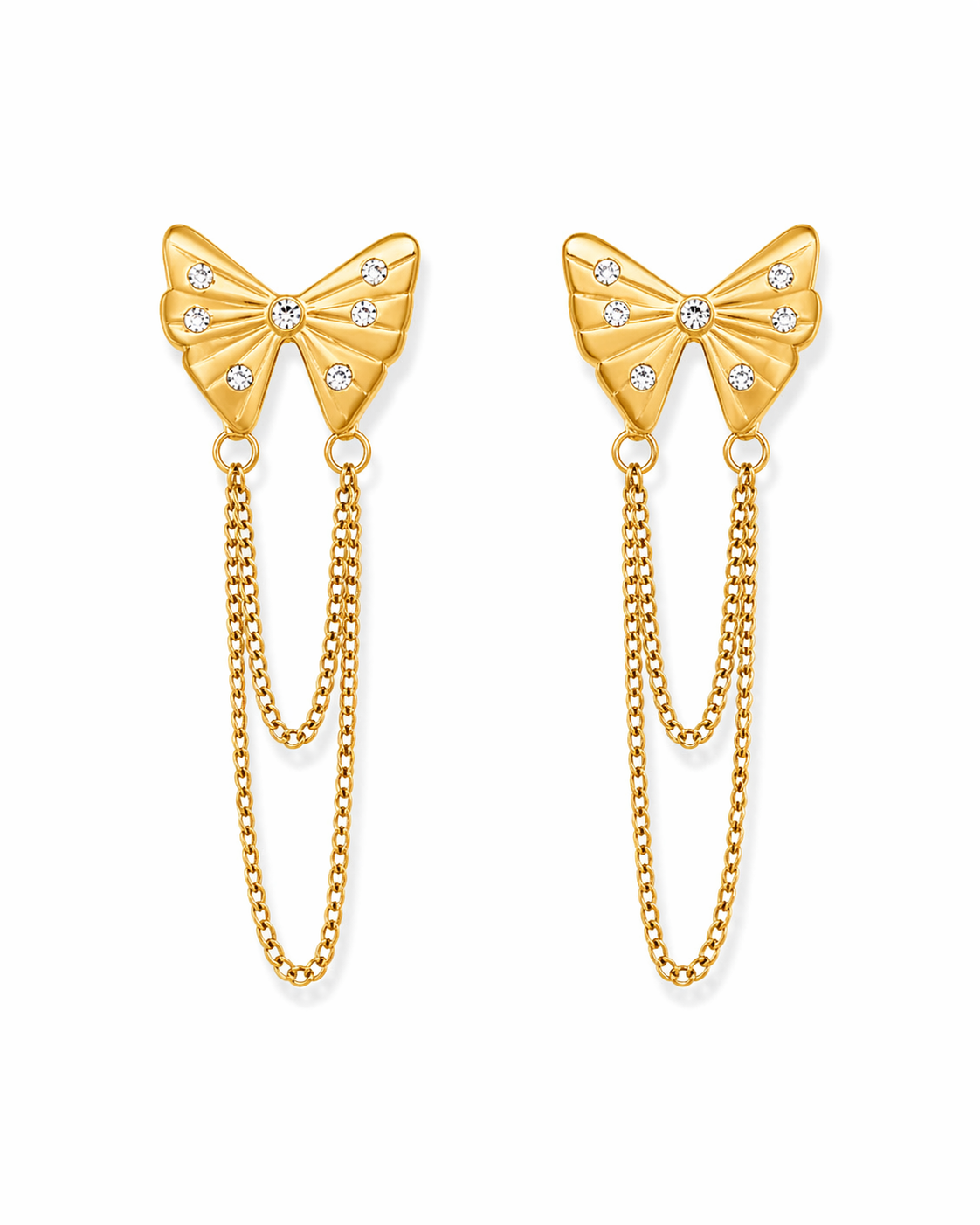 Butterfly Chain Dangler Gold Earrings