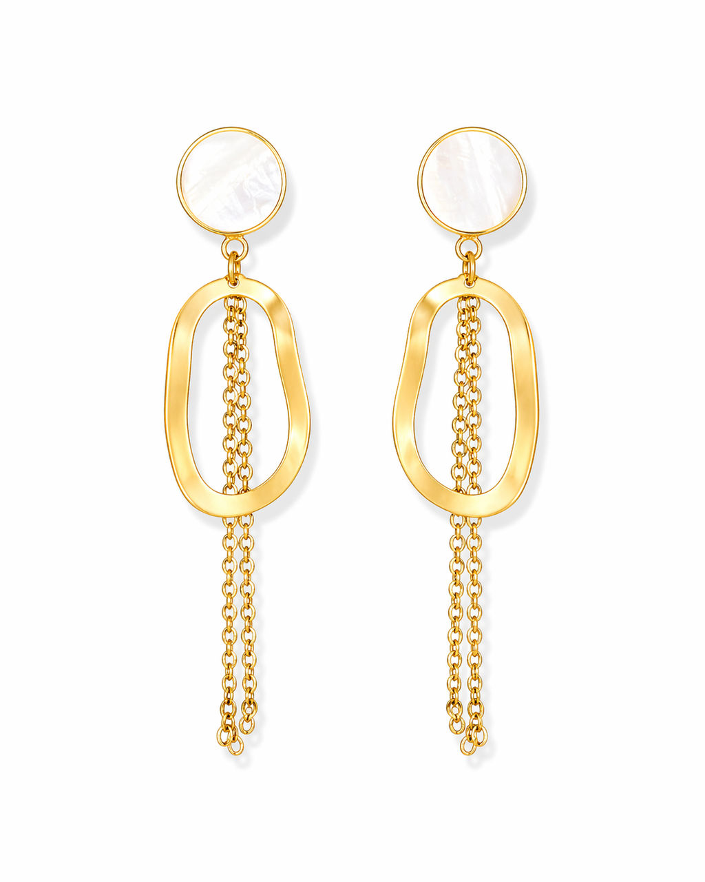 Geometric Pearl Chain Dangler Gold Earrings