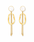 Geometric Pearl Chain Dangler Gold Earrings
