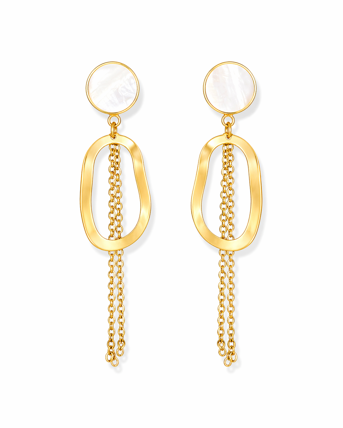 Geometric Pearl Chain Dangler Gold Earrings