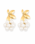 Elegant Pearl Leaf Drop Gold Earrings