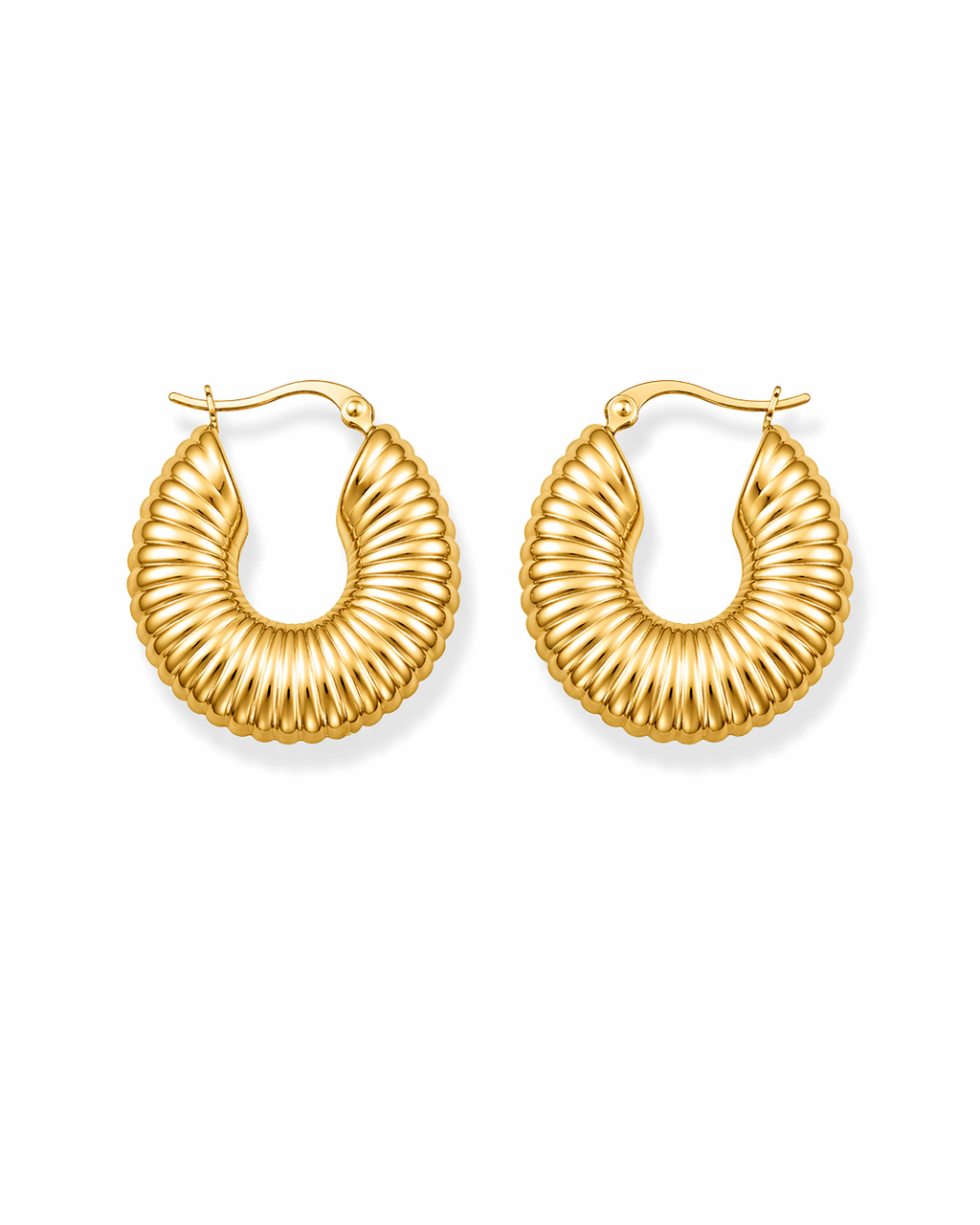Textured Ribbed Gold Hoop Earrings