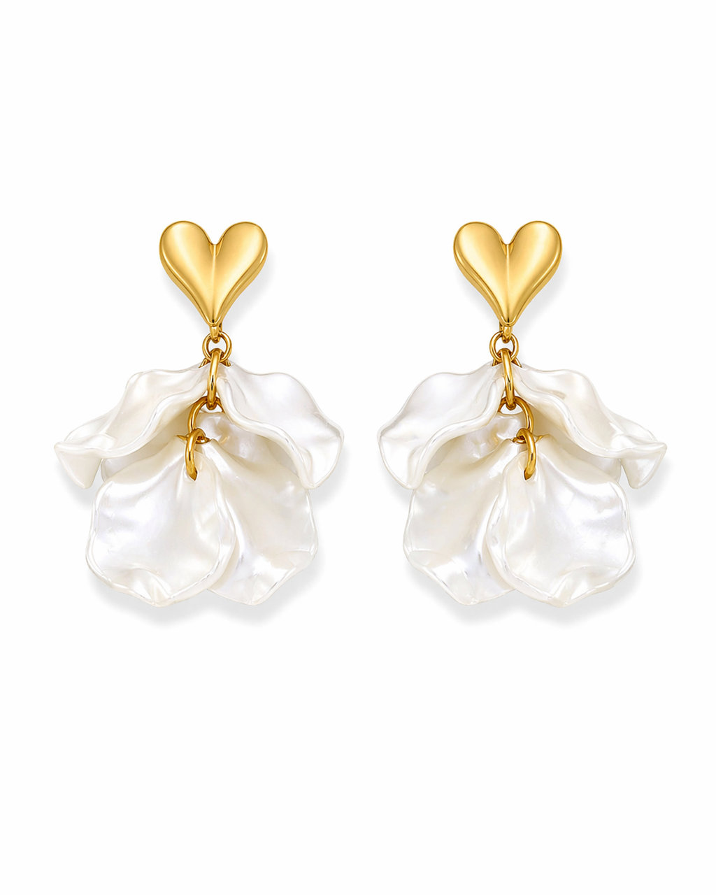 Heart Petal Drop Gold Earrings