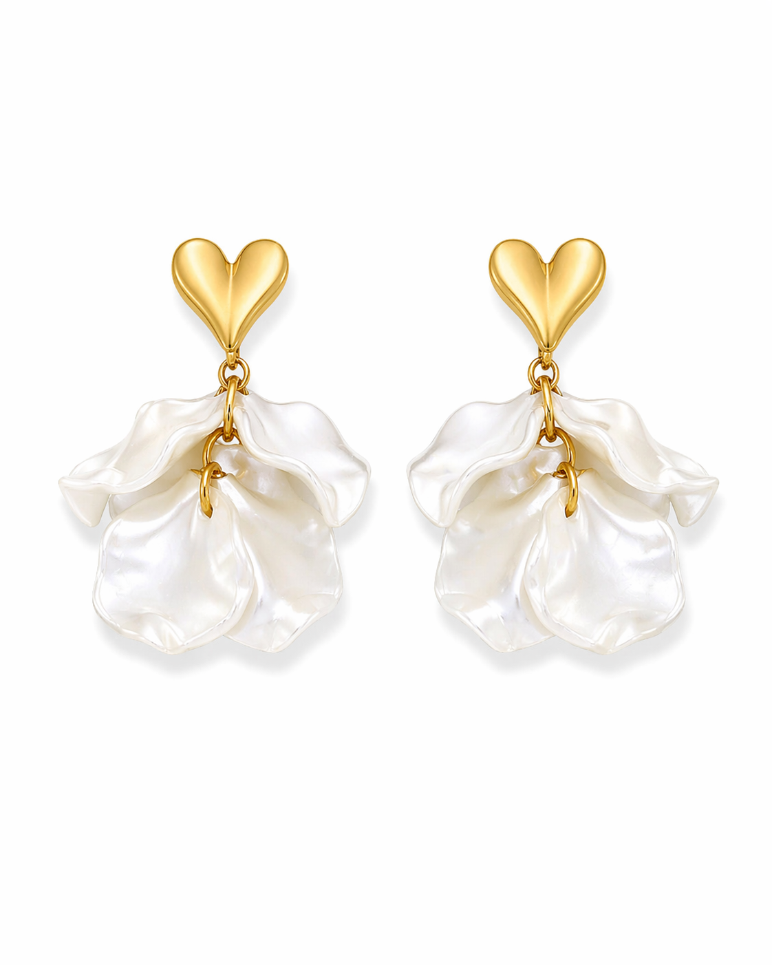 Heart Petal Drop Gold Earrings