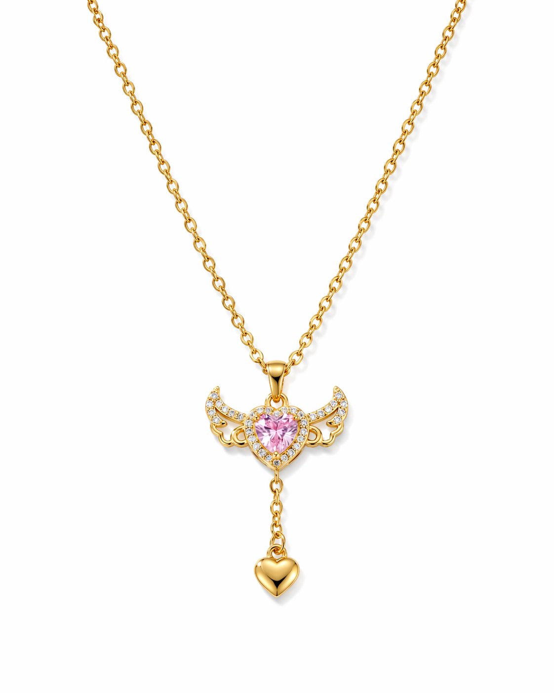 Pink Heart Angel Pendant Necklace